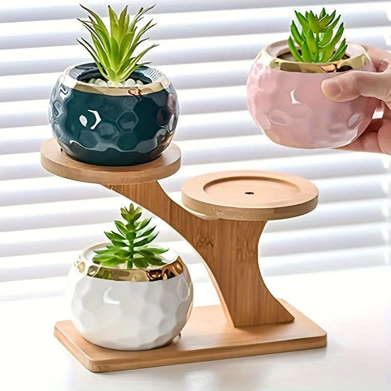 Multifunctional Bamboo Plant Stand for Succulents and Potted Plants, great for home, office, or balcony decor. Ideal gift for garden enthusiasts.