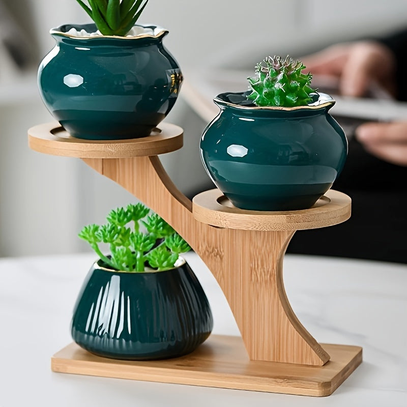 Multifunctional Bamboo Plant Stand for Succulents and Potted Plants, great for home, office, or balcony decor. Ideal gift for garden enthusiasts.