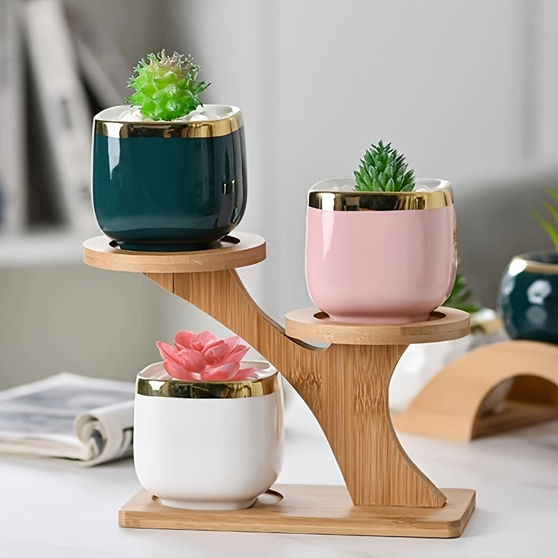 Multifunctional Bamboo Plant Stand for Succulents and Potted Plants, great for home, office, or balcony decor. Ideal gift for garden enthusiasts.