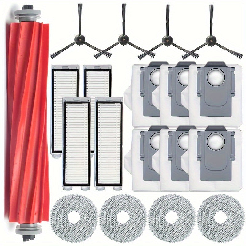 The Roborock Q Revo Replacement Parts kit includes 19 pieces for your vacuum cleaner, such as 1 main brush, 4 mop pads, 4 side brushes, 4 high efficiency filters, and 6 vacuum bags.