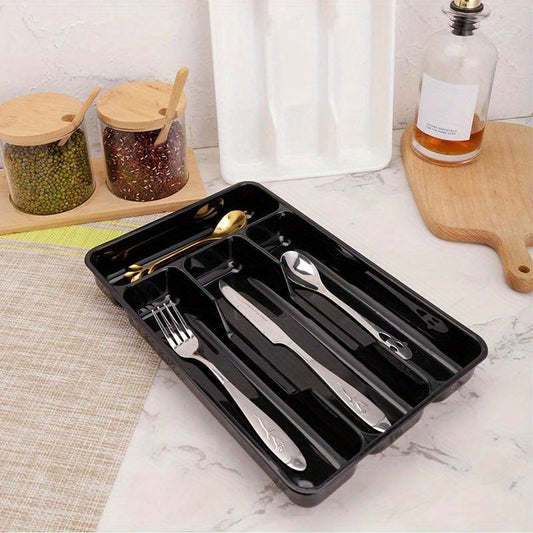 Kitchen Drawer Divider with Compartments, Lightweight and Durable Plastic Flatware Organizer Tray, Insert Mount Cutlery Storage Box, Made of PP Material