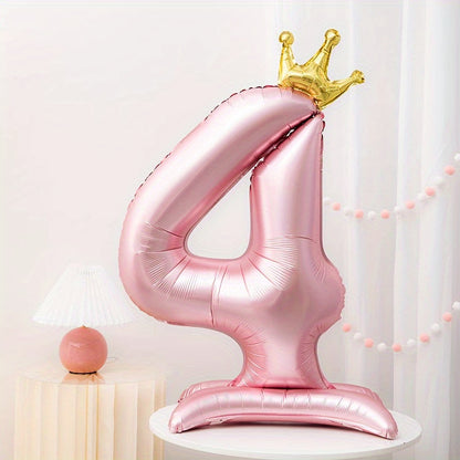 42" Pink Crown Number Balloon ideal for birthdays, anniversaries, and adult celebrations. Made of durable aluminum foil for standing decoration.