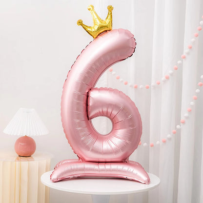 42" Pink Crown Number Balloon ideal for birthdays, anniversaries, and adult celebrations. Made of durable aluminum foil for standing decoration.