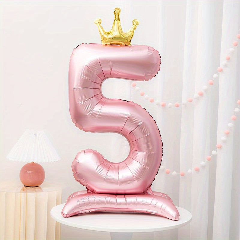 42" Pink Crown Number Balloon ideal for birthdays, anniversaries, and adult celebrations. Made of durable aluminum foil for standing decoration.