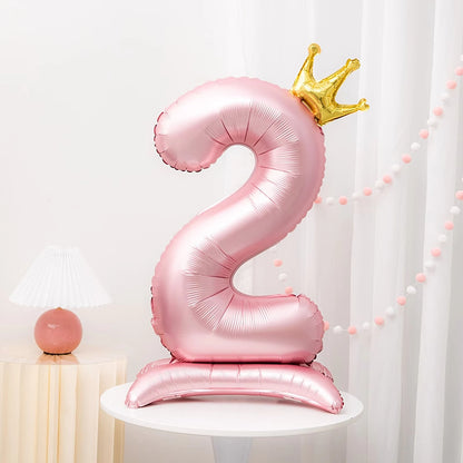 42" Pink Crown Number Balloon ideal for birthdays, anniversaries, and adult celebrations. Made of durable aluminum foil for standing decoration.