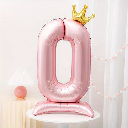 42" Pink Crown Number Balloon ideal for birthdays, anniversaries, and adult celebrations. Made of durable aluminum foil for standing decoration.