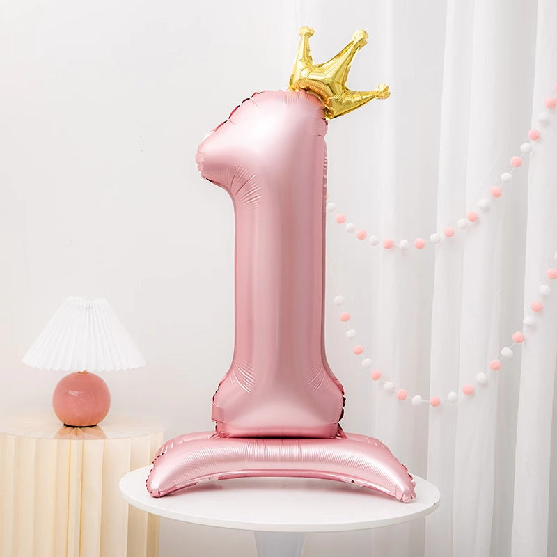 42" Pink Crown Number Balloon ideal for birthdays, anniversaries, and adult celebrations. Made of durable aluminum foil for standing decoration.