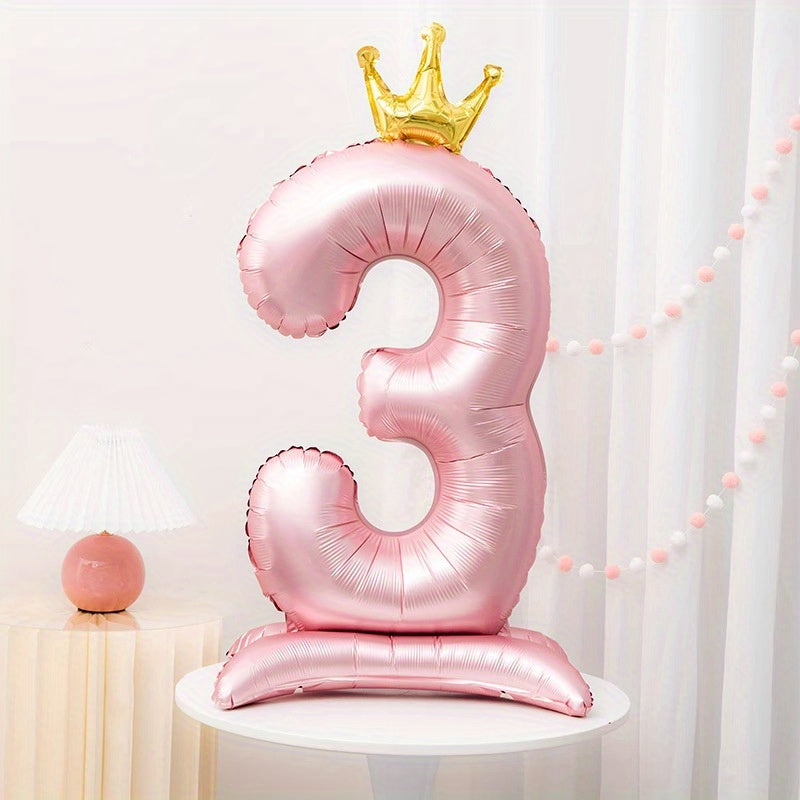 42" Pink Crown Number Balloon ideal for birthdays, anniversaries, and adult celebrations. Made of durable aluminum foil for standing decoration.