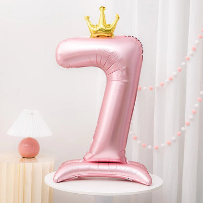 42" Pink Crown Number Balloon ideal for birthdays, anniversaries, and adult celebrations. Made of durable aluminum foil for standing decoration.