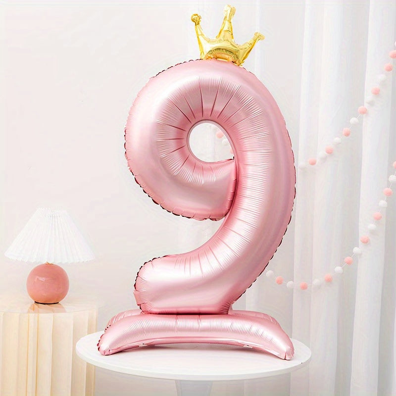 42" Pink Crown Number Balloon ideal for birthdays, anniversaries, and adult celebrations. Made of durable aluminum foil for standing decoration.