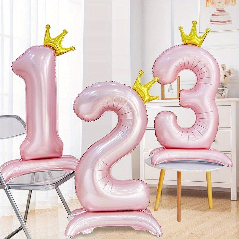 42" Pink Crown Number Balloon ideal for birthdays, anniversaries, and adult celebrations. Made of durable aluminum foil for standing decoration.