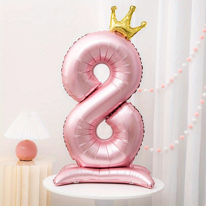 42" Pink Crown Number Balloon ideal for birthdays, anniversaries, and adult celebrations. Made of durable aluminum foil for standing decoration.