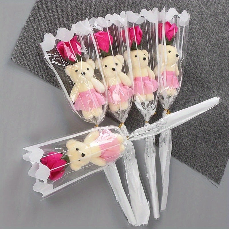 15 artificial rose bouquets with plush bears - ideal for birthdays, anniversaries, weddings, home decor, romantic gifts, and special occasions.