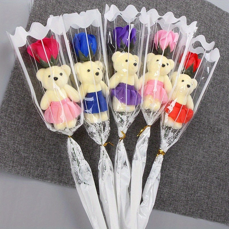 15 artificial rose bouquets with plush bears - ideal for birthdays, anniversaries, weddings, home decor, romantic gifts, and special occasions.