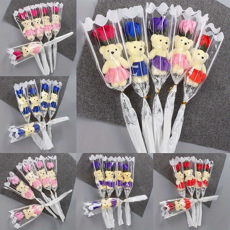 15 artificial rose bouquets with plush bears - ideal for birthdays, anniversaries, weddings, home decor, romantic gifts, and special occasions.