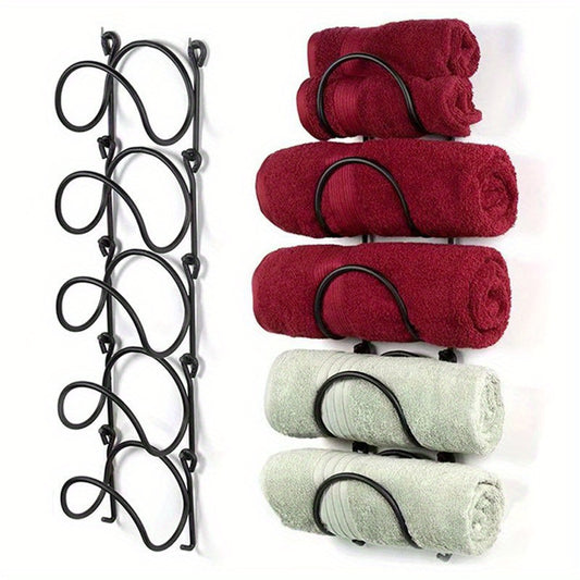 Space-saving towel rack set with 2 transparent hooks, easy to install and durable wrought iron wall organizer for modern home decor, perfect as a Christmas or Halloween gift decoration.