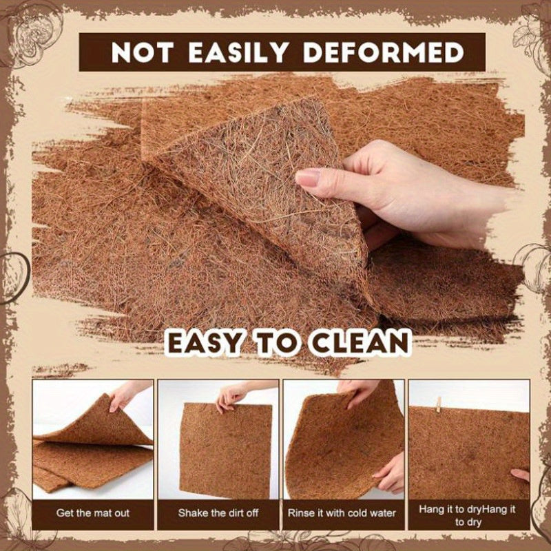 Premium coconut fiber hen nesting pads for chicken nest boxes, available in packs of 2, 6, or 10. Easy to clean poultry coop bedding.