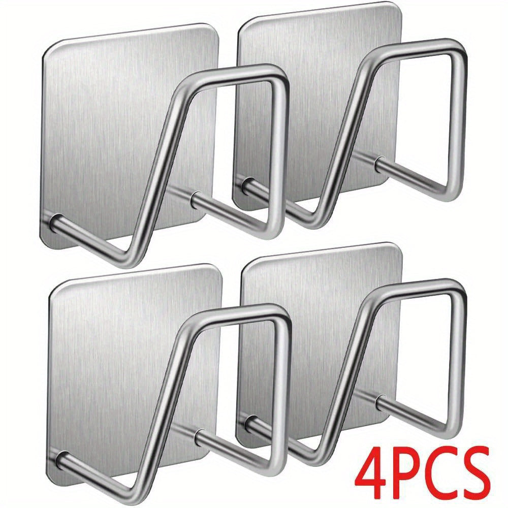 Set of 4 Stainless Steel Racks for Storage, Kitchen and Bathroom Organization - Includes Sink Drain, Sponge, Scouring Pads, and Cleaning Sponge Hooks. Ideal for Kitchen Supplies and Accessories.