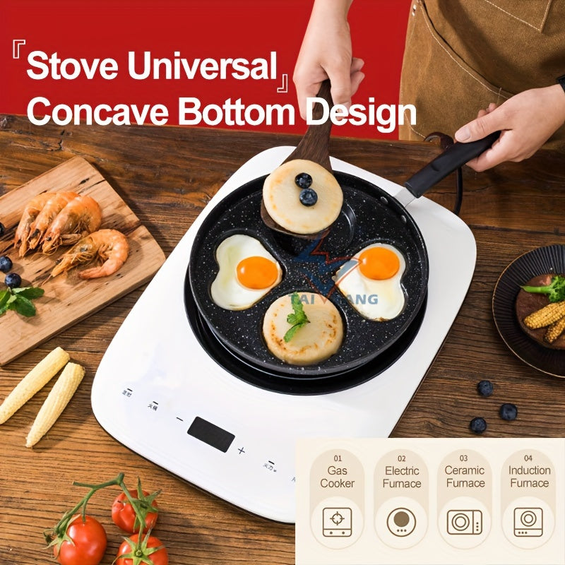 A Stainless Steel Skillet with a Non-Stick Surface, Includes Multi-Section Breakfast Pan, Burger & Egg Mold. Suitable for Gas Stove Top & Induction Cooker. Essential Kitchen Utensil & Gadget.