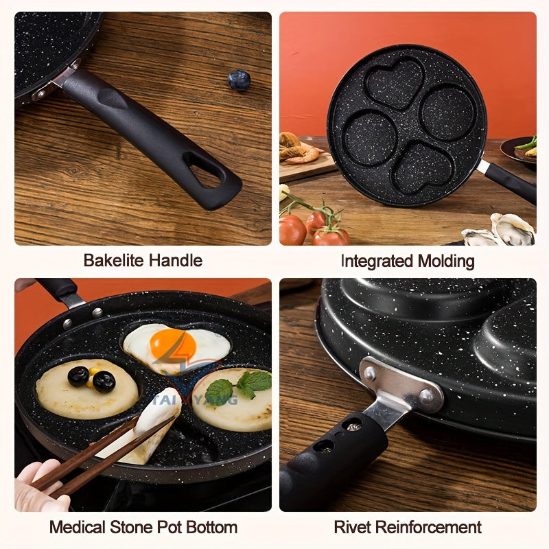 A Stainless Steel Skillet with a Non-Stick Surface, Includes Multi-Section Breakfast Pan, Burger & Egg Mold. Suitable for Gas Stove Top & Induction Cooker. Essential Kitchen Utensil & Gadget.