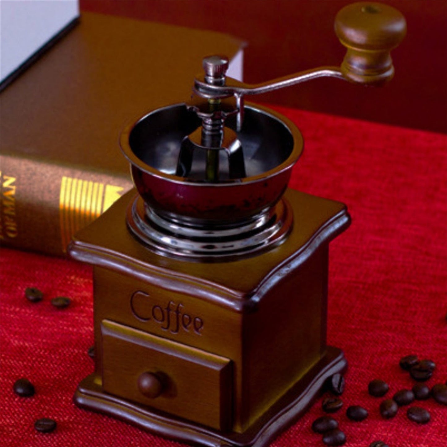 Gift the perfect item for home or office with this hand-cranked wooden coffee bean mill, a stainless steel manual espresso grinder that delivers fresh ground coffee.