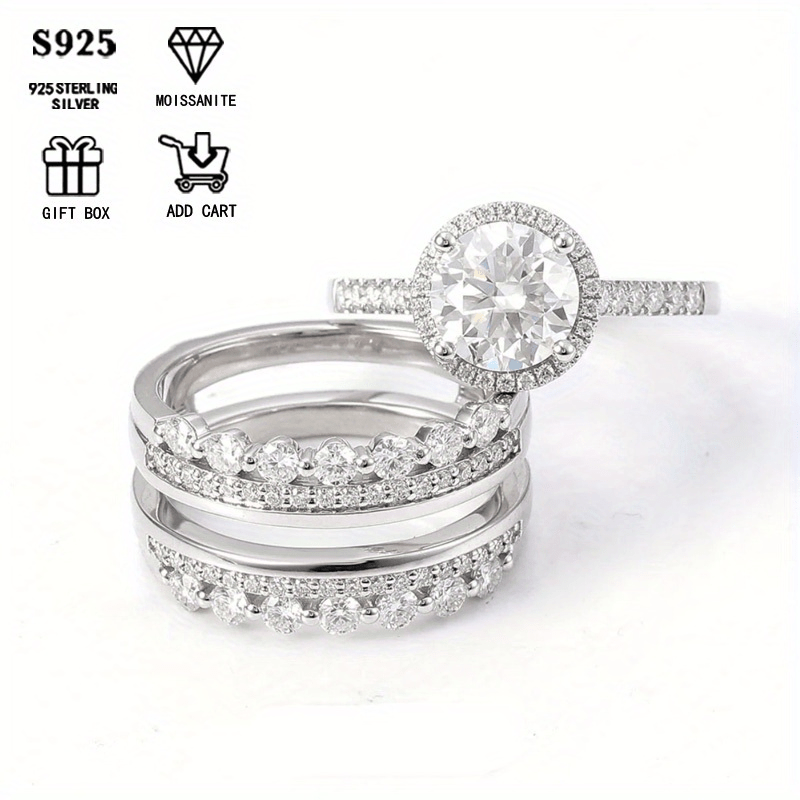 Exquisite 2ct Moissanite Stacking Rings Set - Made with Hypoallergenic S925 Sterling Silver, Featuring Elegant Court Style Designed for Women, Ideal for Celebrating Anniversaries & Special Occasions, Comes with Certificate and Beautiful Gift Box