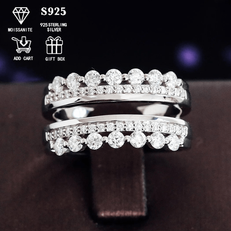 Exquisite 2ct Moissanite Stacking Rings Set - Made with Hypoallergenic S925 Sterling Silver, Featuring Elegant Court Style Designed for Women, Ideal for Celebrating Anniversaries & Special Occasions, Comes with Certificate and Beautiful Gift Box