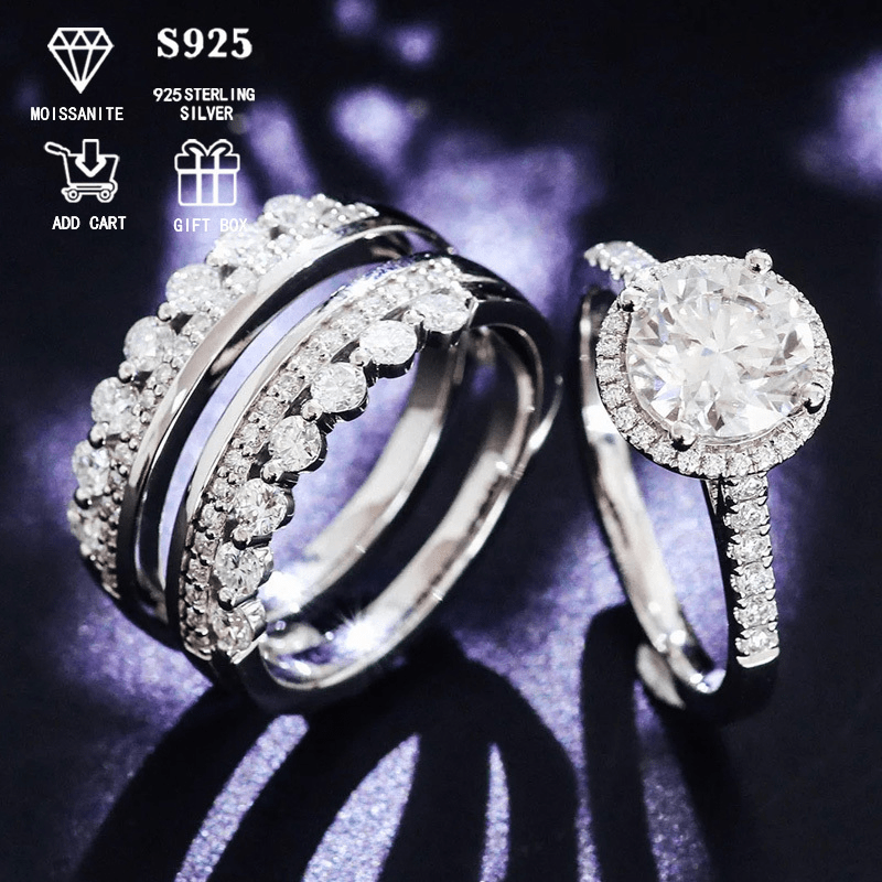 Exquisite 2ct Moissanite Stacking Rings Set - Made with Hypoallergenic S925 Sterling Silver, Featuring Elegant Court Style Designed for Women, Ideal for Celebrating Anniversaries & Special Occasions, Comes with Certificate and Beautiful Gift Box