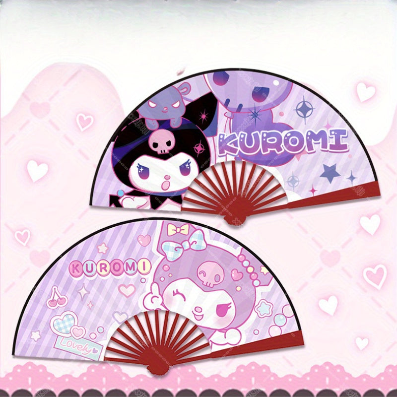 Handheld Folding Fan with Kuromi, My Melody, and Cinnamoroll Cartoon Prints - Cute Accessory for Keeping Cool