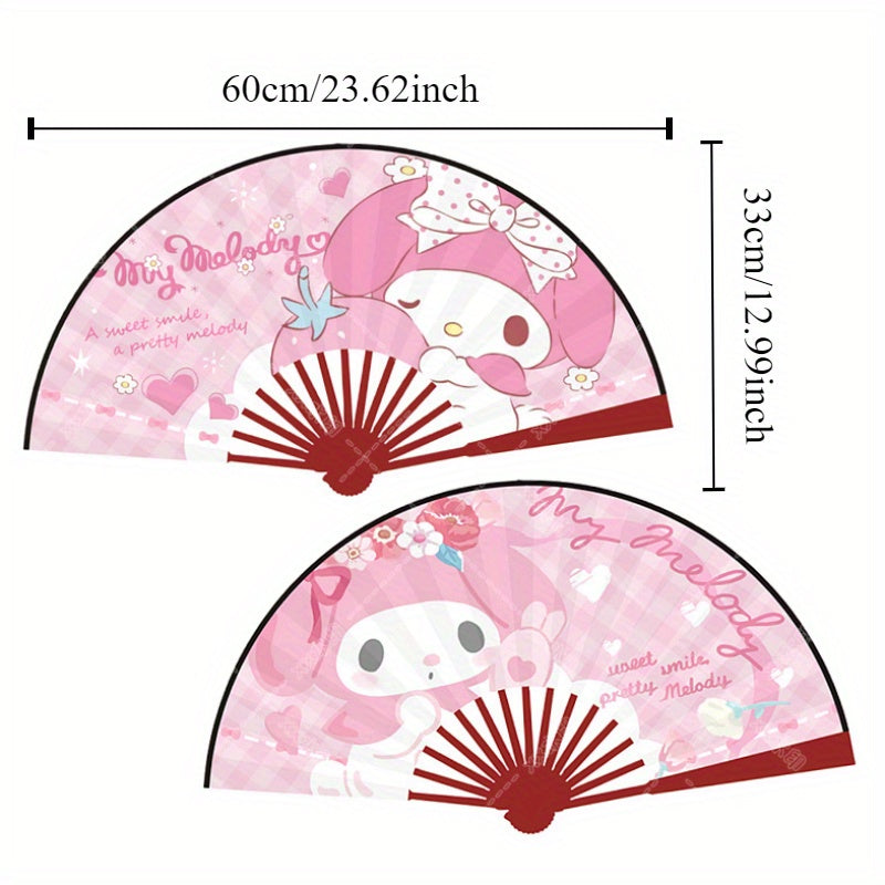 Handheld Folding Fan with Kuromi, My Melody, and Cinnamoroll Cartoon Prints - Cute Accessory for Keeping Cool