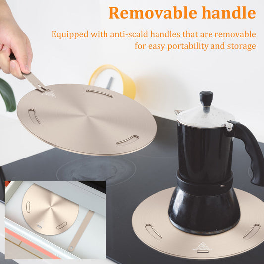 Universal pot protection - Stainless steel heat diffuser plate with convenient handle for gas stove and induction cooktop. Ensures even cooking and energy-efficient heat conduction, making it perfect for use with milk and coffee.