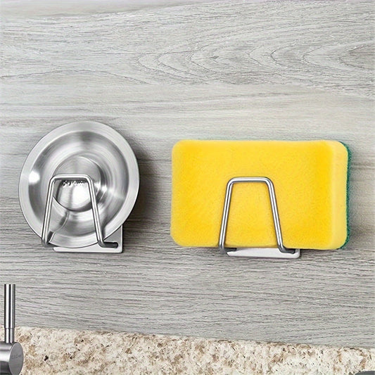 Set of 2/4 stainless steel sponge holders with hooks, punch-free sink sponge drain storage racks. These self-adhesive drain drying racks are perfect for organizing and storing sponges in the kitchen and bathroom. They are essential kitchen accessories