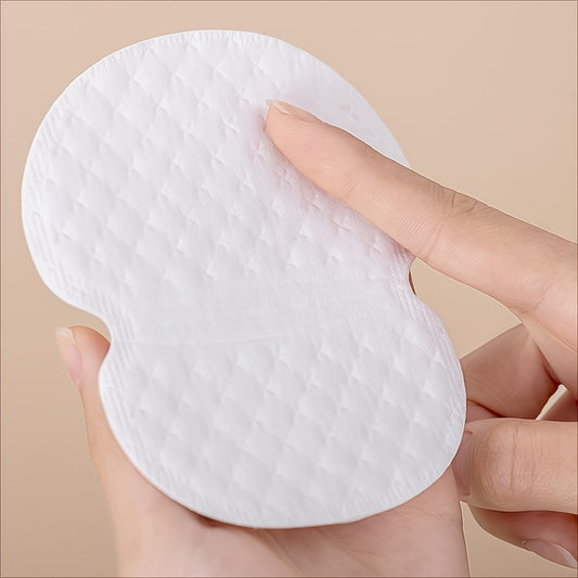 50 ultra-thin underarm sweat-absorbing patches with quilted design, fragrance-free, oil-free, and suitable for all skin types.