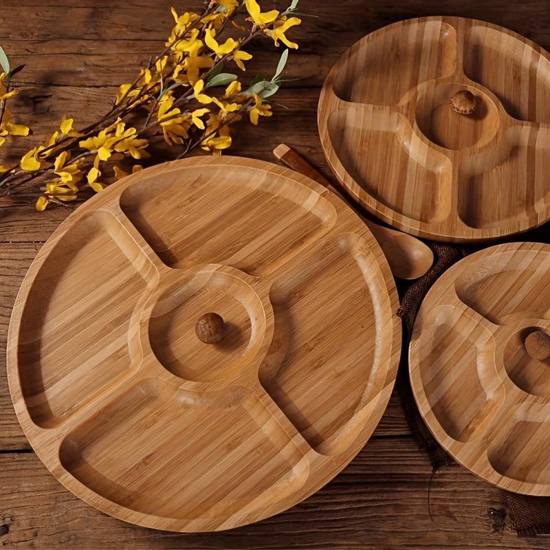 1-pc Wooden cheese board with 5 compartments - Multifunctional snack tray for appetizers and kitchen decor.