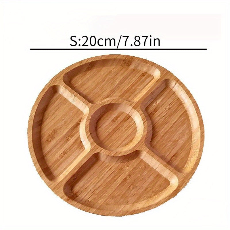 1-pc Wooden cheese board with 5 compartments - Multifunctional snack tray for appetizers and kitchen decor.