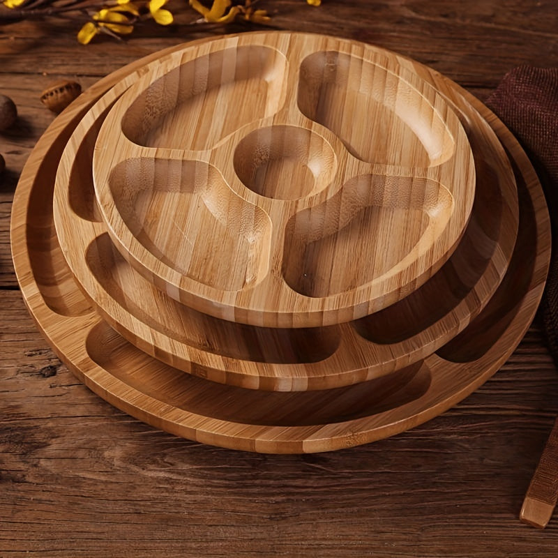 1-pc Wooden cheese board with 5 compartments - Multifunctional snack tray for appetizers and kitchen decor.