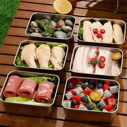 Set of 4 Stainless Steel Refrigerator Food Storage Containers for Pickles, Meal Preparation, and Outdoor Picnics - Great for Keeping Food Fresh at Home and on the Go