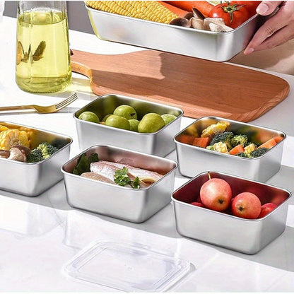 Set of 4 Stainless Steel Refrigerator Food Storage Containers for Pickles, Meal Preparation, and Outdoor Picnics - Great for Keeping Food Fresh at Home and on the Go