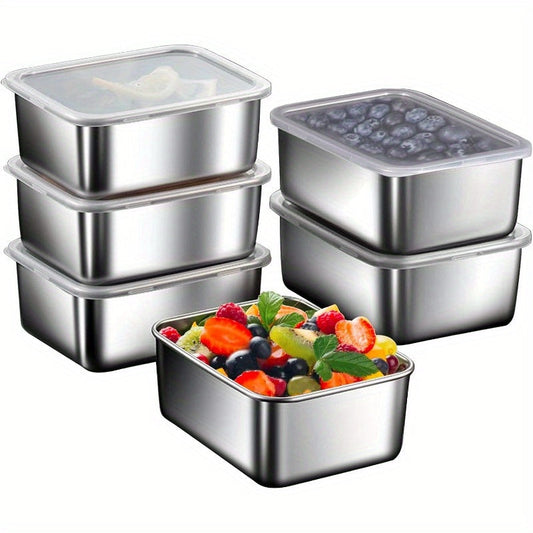 Set of 4 Stainless Steel Refrigerator Food Storage Containers for Pickles, Meal Preparation, and Outdoor Picnics - Great for Keeping Food Fresh at Home and on the Go