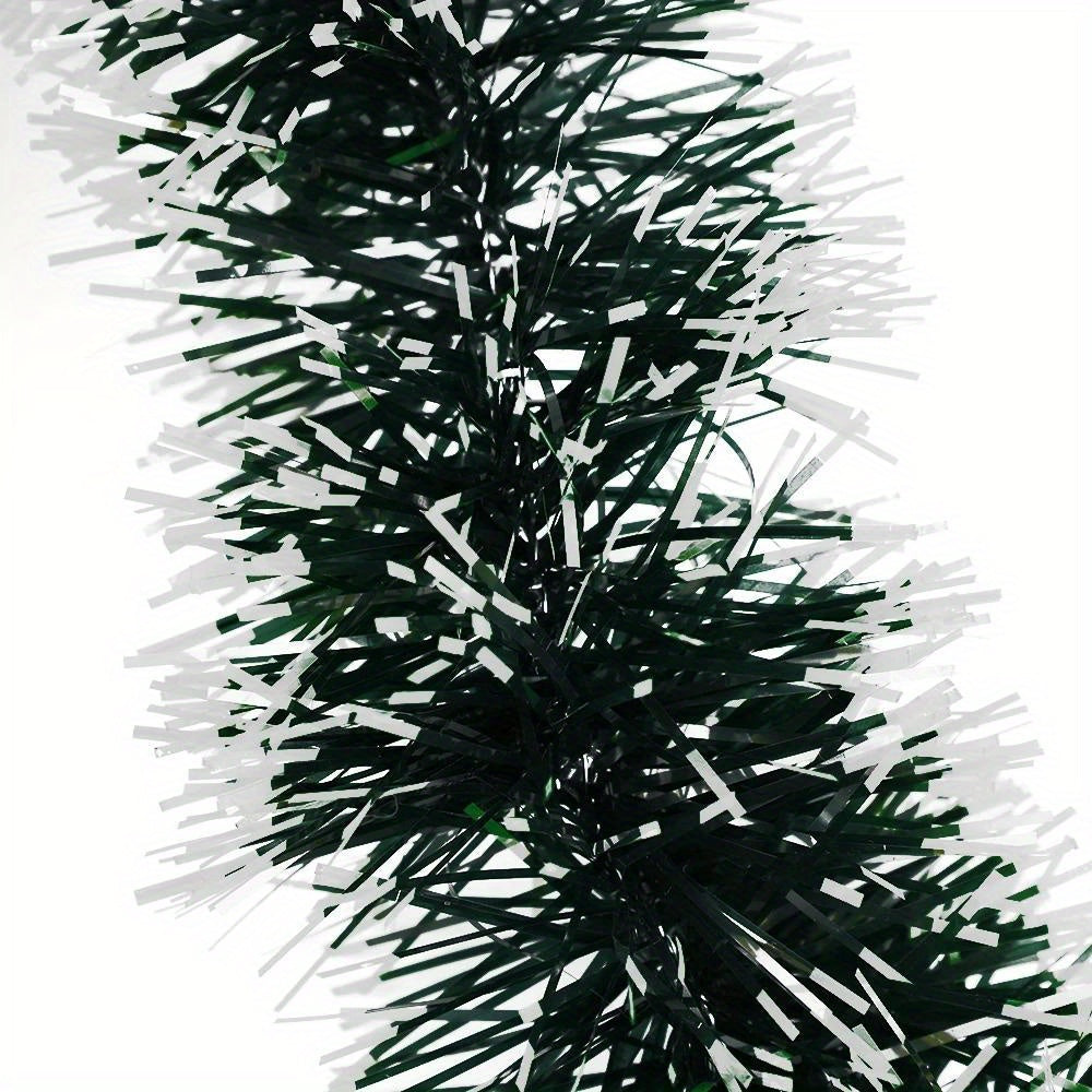 Christmas Ribbon Garland in Green & White, ideal for Xmas tree decorations, weddings, and festive decor.