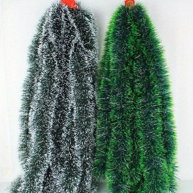 Christmas Ribbon Garland in Green & White, ideal for Xmas tree decorations, weddings, and festive decor.