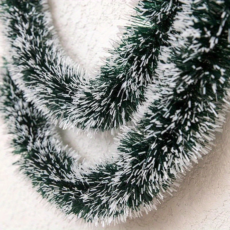 Christmas Ribbon Garland in Green & White, ideal for Xmas tree decorations, weddings, and festive decor.