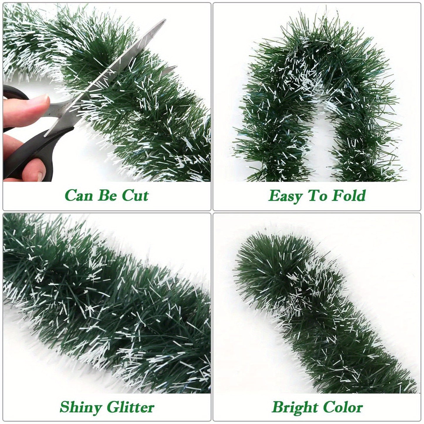 Christmas Ribbon Garland in Green & White, ideal for Xmas tree decorations, weddings, and festive decor.