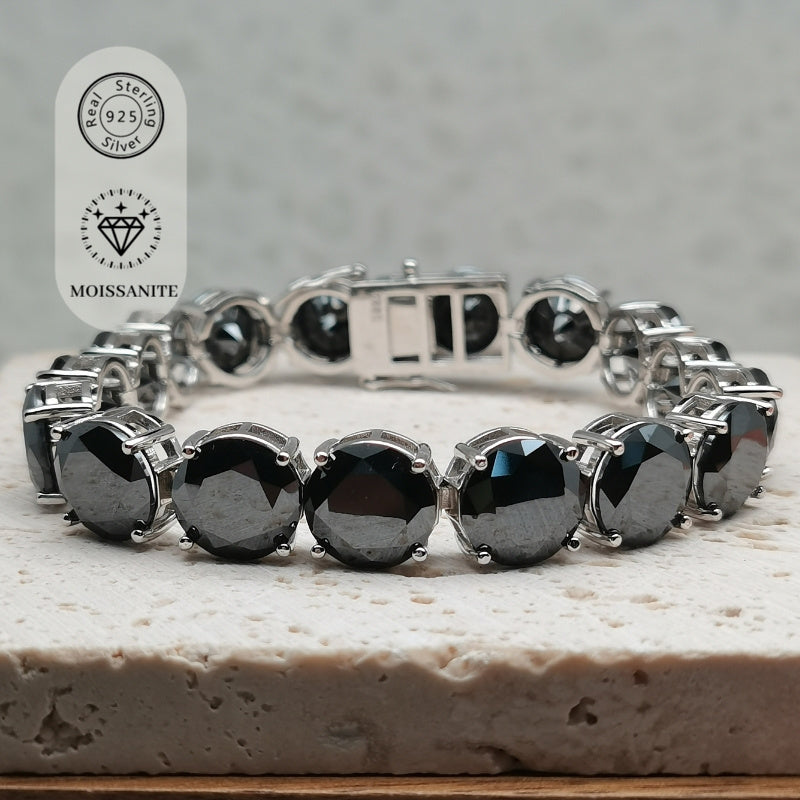 Stunning 85.0 Carat Black Moissanite Bracelet in S925 Sterling Silver - Ideal Anniversary Gift for Both Women and Men, Weighing 39.39g