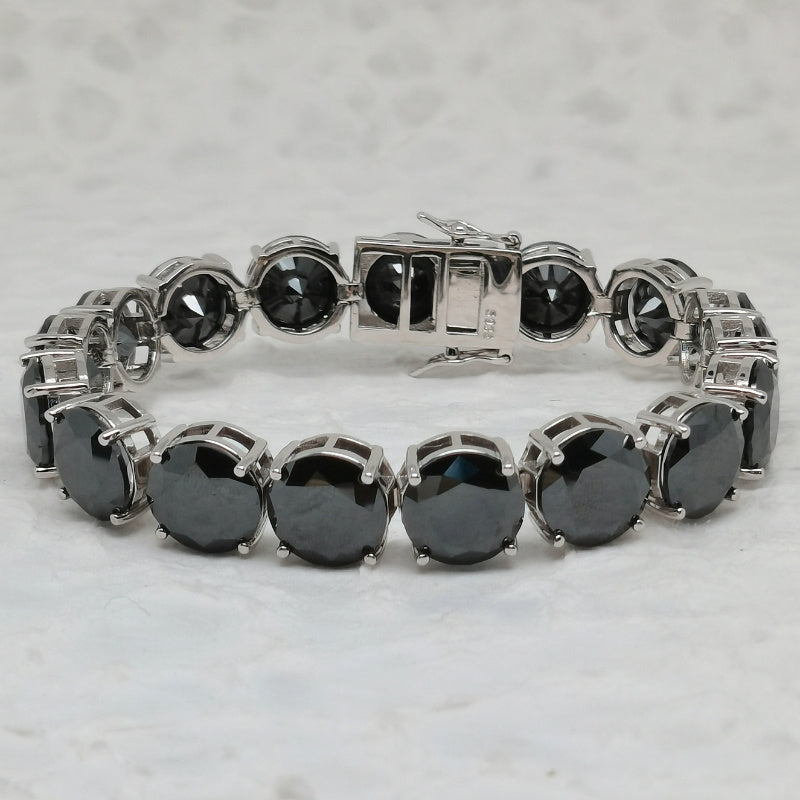 Stunning 85.0 Carat Black Moissanite Bracelet in S925 Sterling Silver - Ideal Anniversary Gift for Both Women and Men, Weighing 39.39g