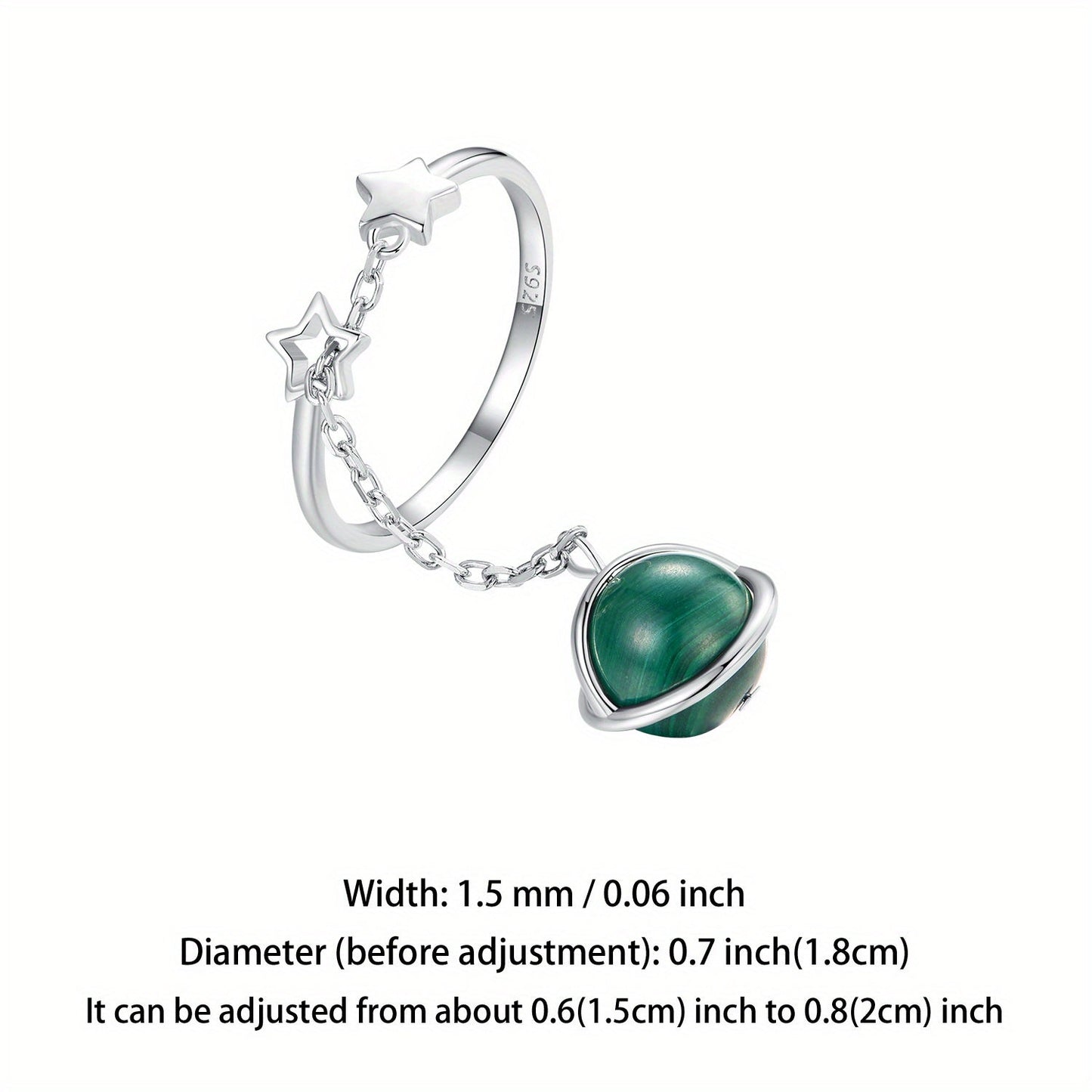 This elegant adjustable open ring for women is made of 925 sterling silver and features natural malachite. It has a luxurious and sexy style, weighing just 4.6g, making it perfect for weddings, engagements, casual wear, vacations, and banquets. Ideal as