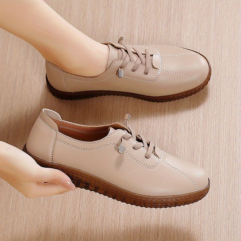 Women's solid color lace-up sneakers, casual outdoor shoes, comfortable low tops.