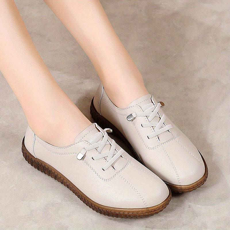 Women's solid color lace-up sneakers, casual outdoor shoes, comfortable low tops.