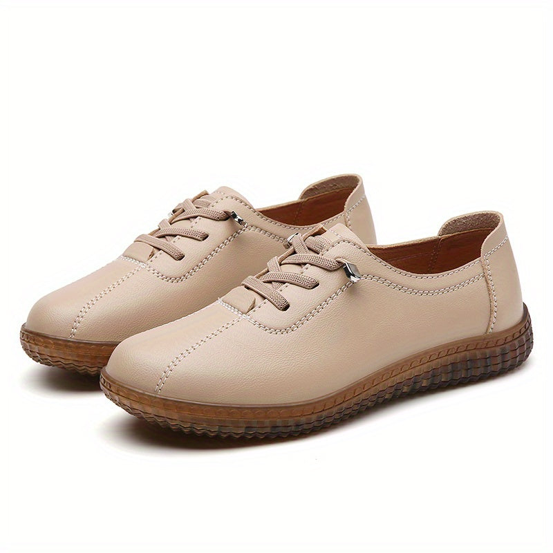 Women's solid color lace-up sneakers, casual outdoor shoes, comfortable low tops.