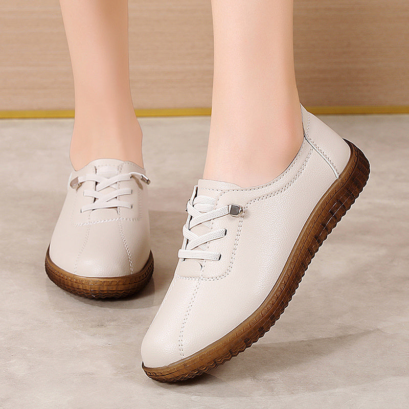 Women's solid color lace-up sneakers, casual outdoor shoes, comfortable low tops.